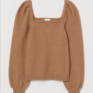 H&M Puff Sleeve Square Neck Knit Sweater